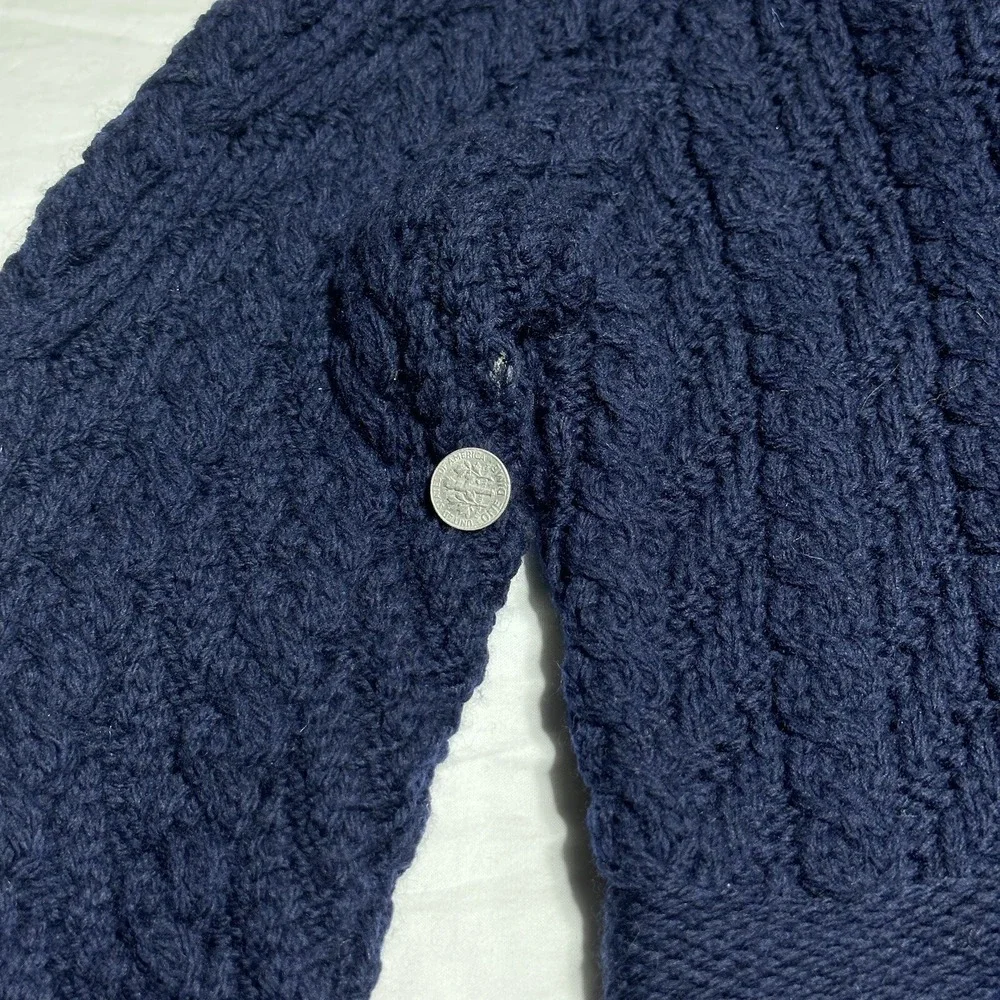 Aran Crafts Cable Knit Merino Wool Cardigan Womens XS Navy Double Breasted Shawl - Picture 10 of 13
